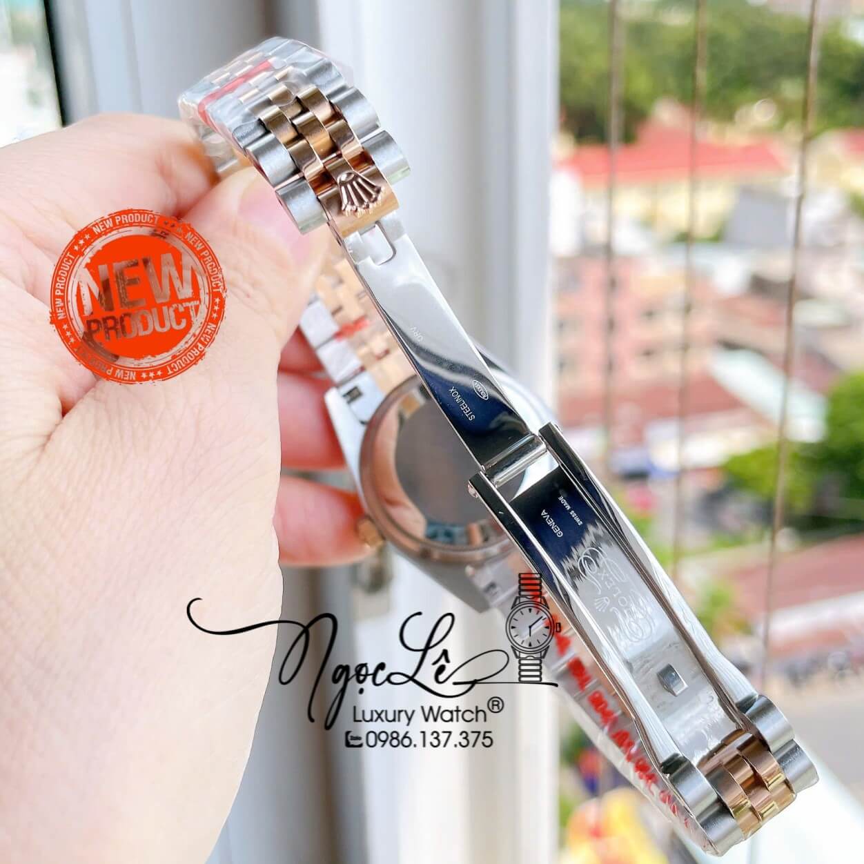 Đồng Hồ Nữ Rolex Datejust Tự Động Dây Kim Loại Demi Rose Gold Mặt Đen Khía Size 31mm - Vạch Phản Quang