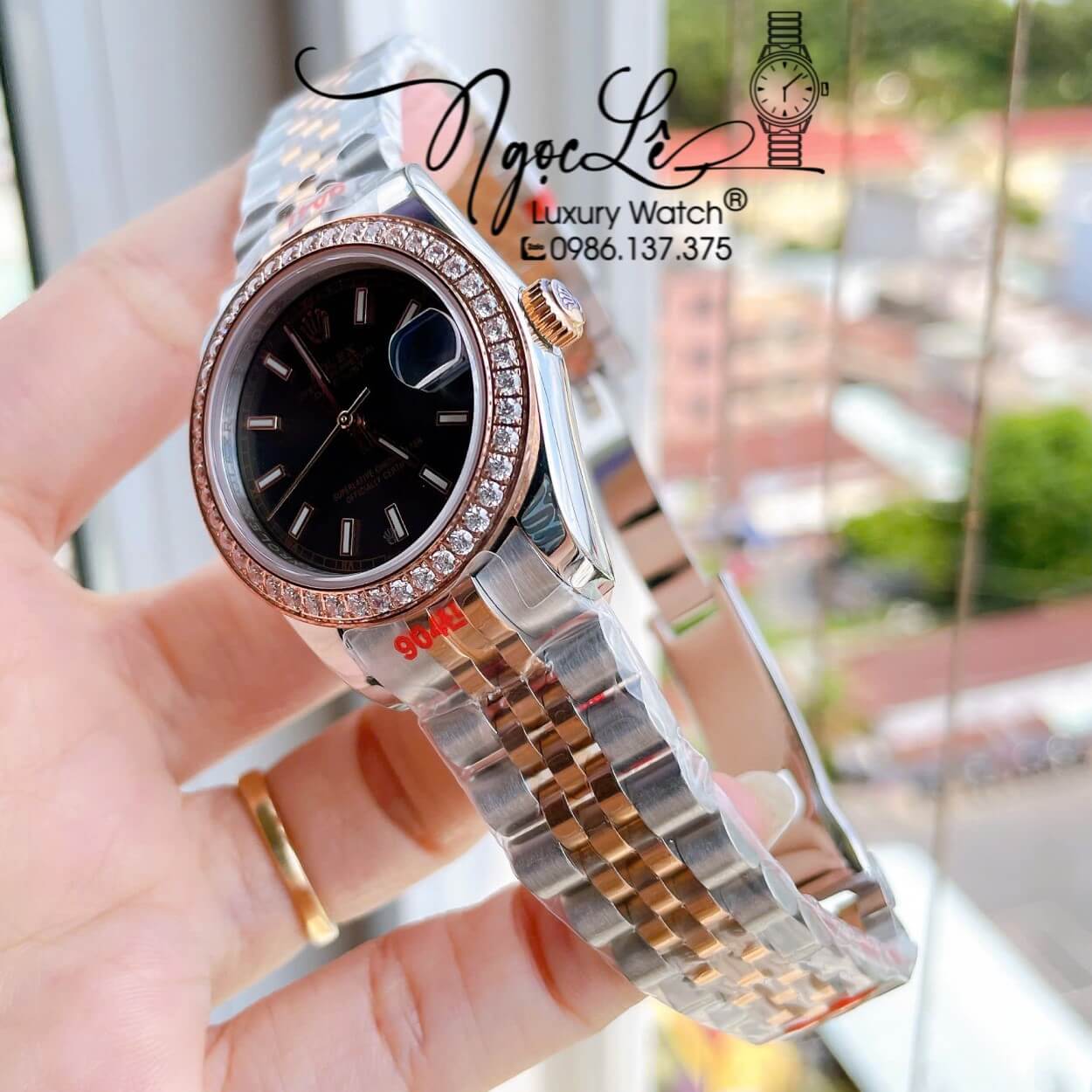 Đồng Hồ Nữ Rolex Datejust Máy Cơ Tự Động Dây Kim Loại Demi Rose Gold Mặt Xám Niềng Đá Size 31mm