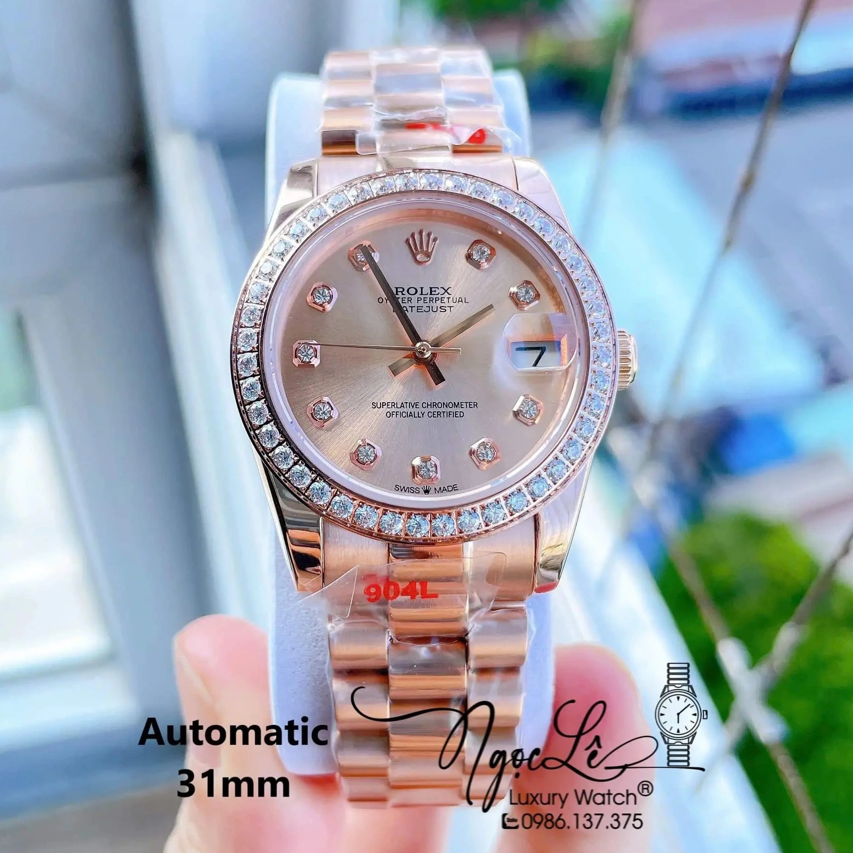 Đồng Hồ Nữ Rolex Datejust Máy Cơ Tự Động Dây Kim Loại Màu Rose Gold Đính Đá Size 31mm