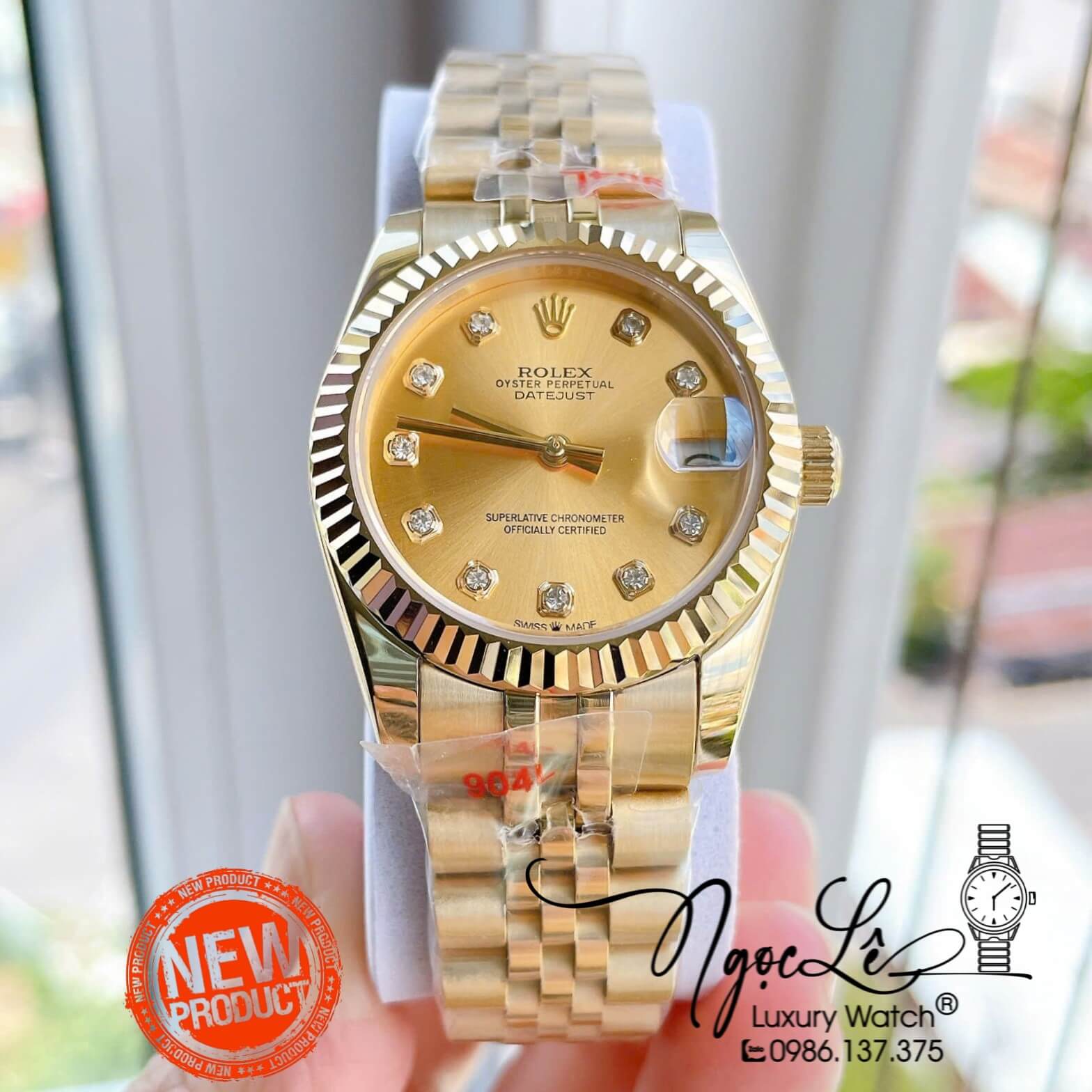 Đồng Hồ Nữ Rolex Datejust Máy Cơ Tự Động Dây Kim Loại Vàng Mặt Vàng Niềng Khía Size 31mm