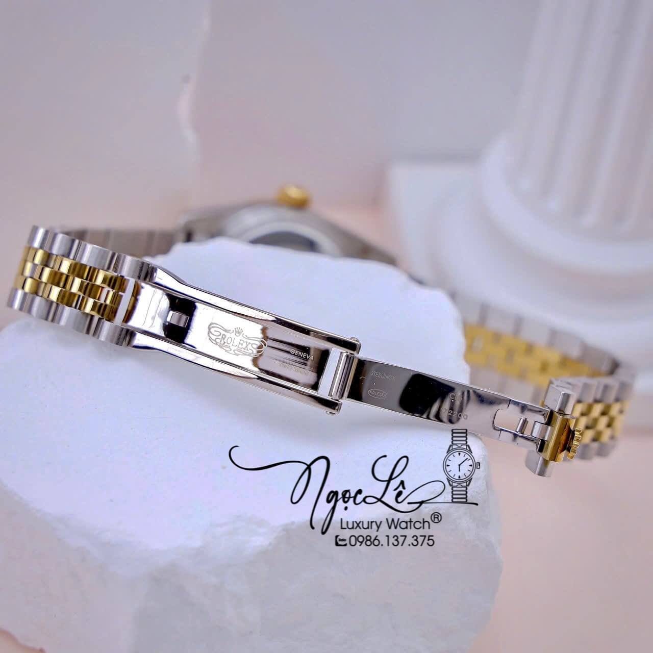 Đồng Hồ Nữ Rolex Datejust Máy Pin Dây Demi Gold Mặt Trắng Xà Cừ Đính Đá Size 31mm