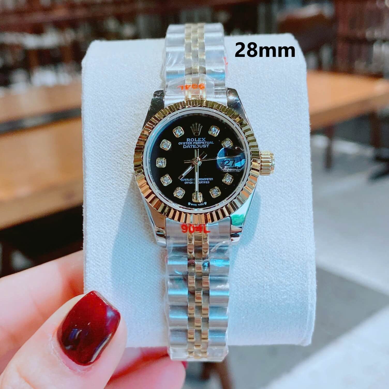 Đồng Hồ Nữ RoLex Datejust Máy Pin Size 28mm – Màu Demi Vàng Gold Mặt Đen Khía