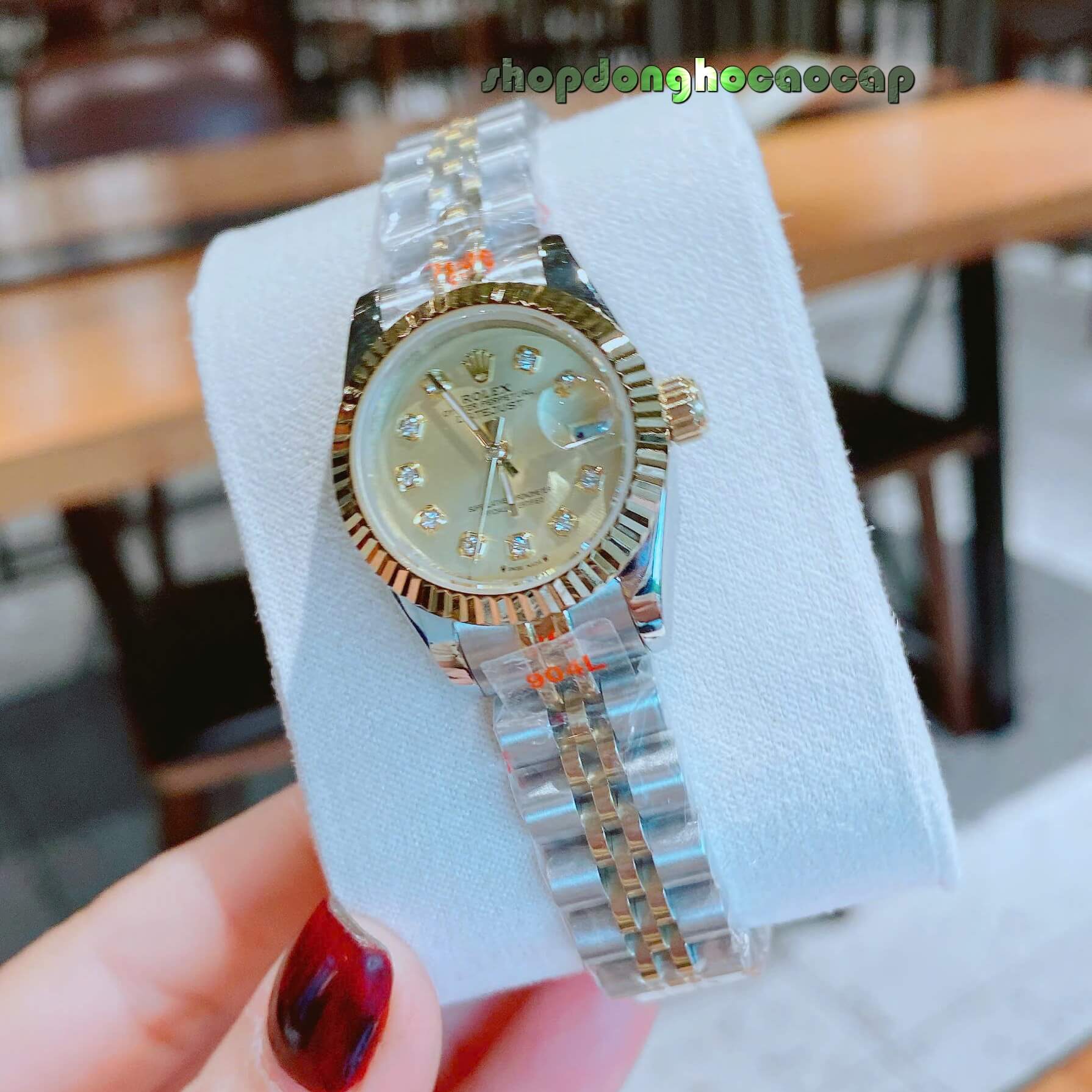 Đồng Hồ Nữ RoLex Datejust Máy Pin Size 28mm Demi Vàng Gold Mặt Vàng