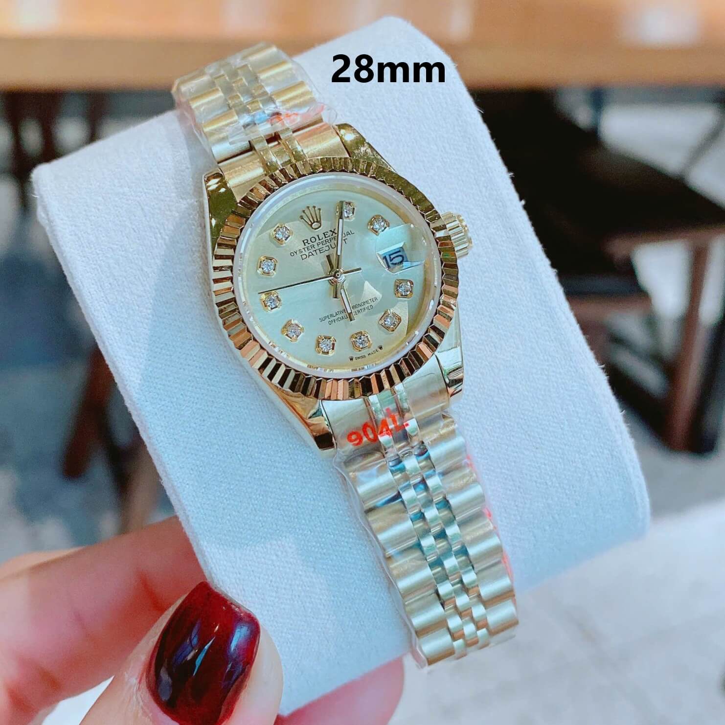 Đồng Hồ Nữ RoLex Datejust Máy Pin Size 28mm – Màu Vàng Gold Mặt Vàng Vành Khía