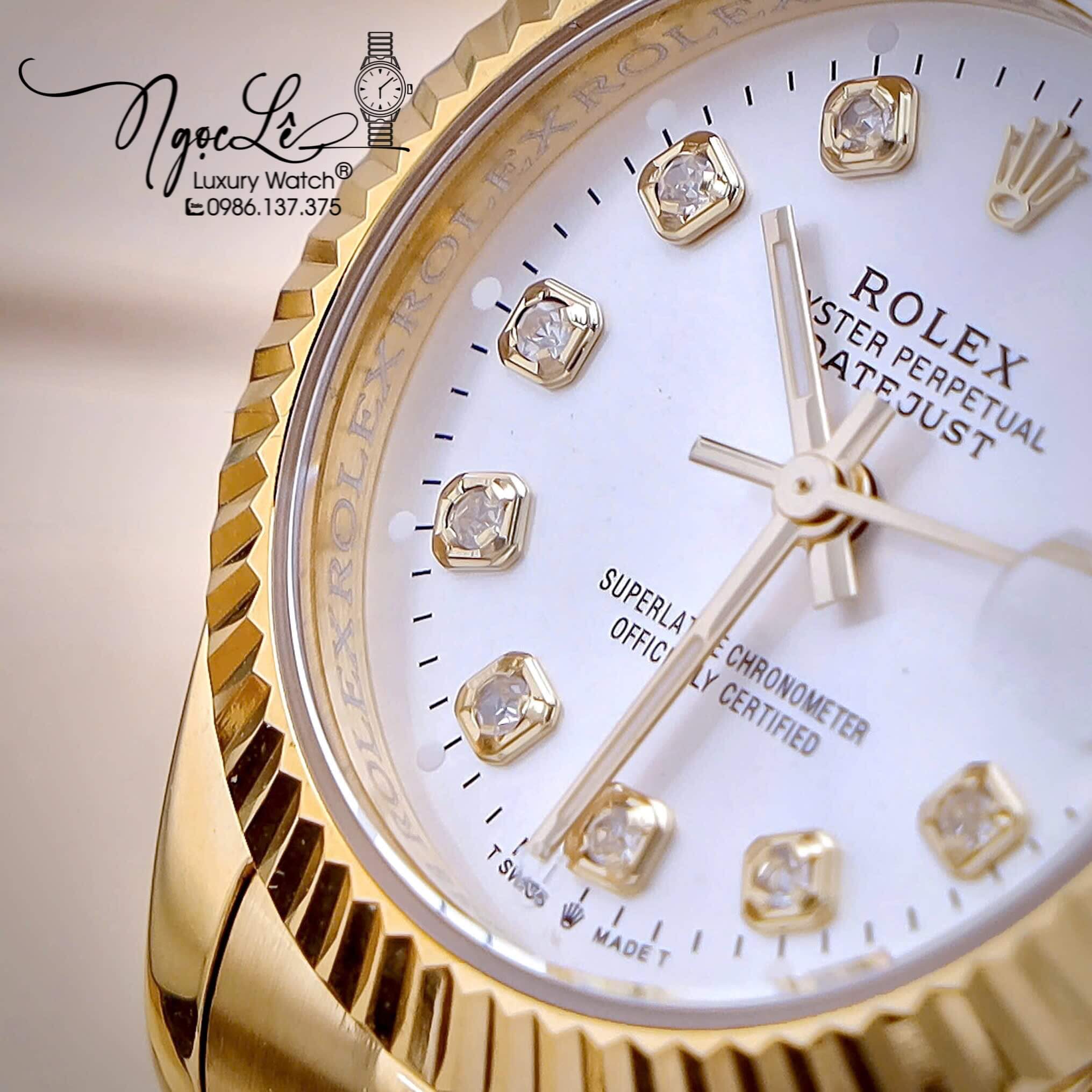 Đồng Hồ Nữ Rolex Datejust Pin Dây Kim Loại Vàng Mặt Trắng Size 31mm Cao Cấp