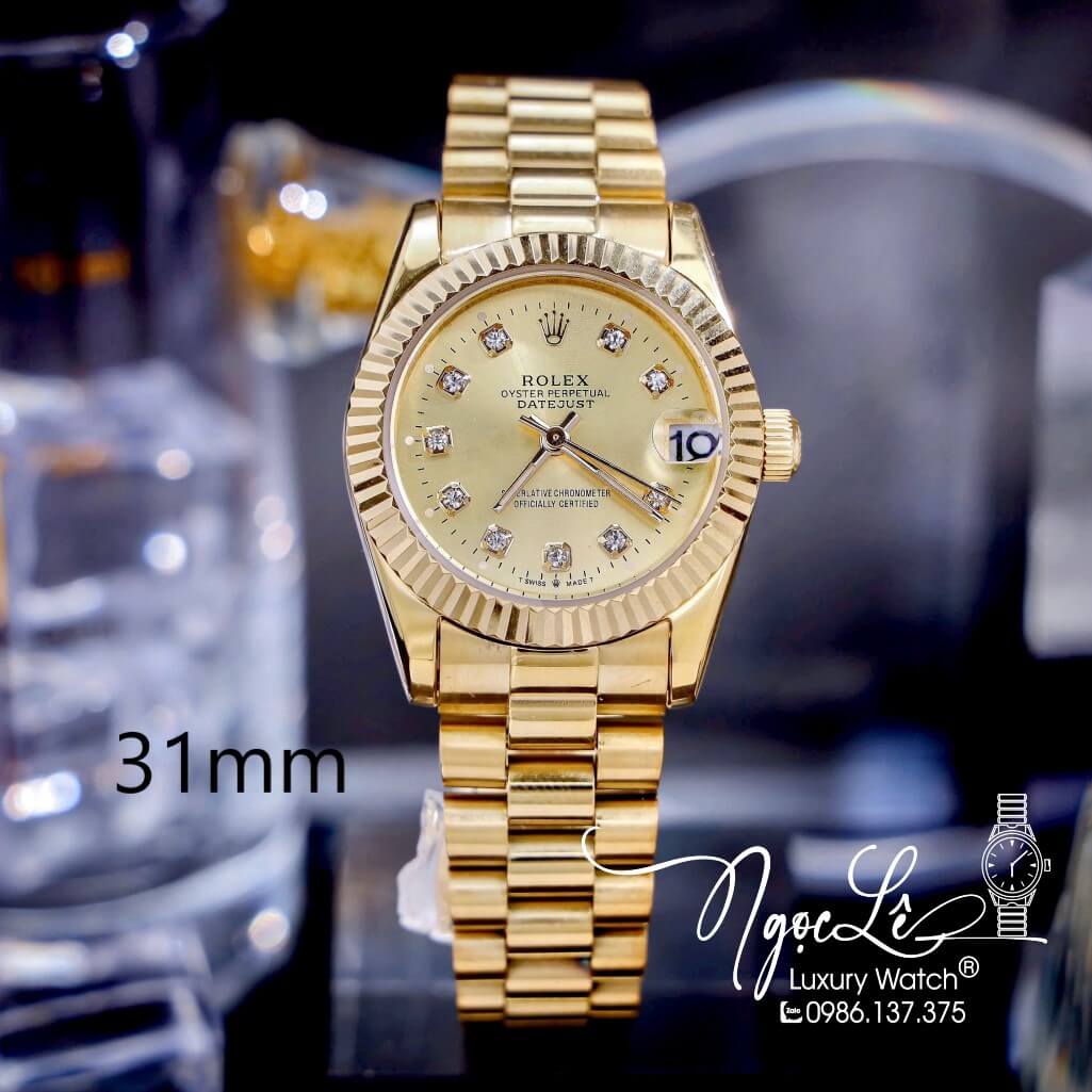 Đồng Hồ Nữ Rolex Datejust Pin Dây Kim Loại Vàng Mặt Vàng Size 31mm