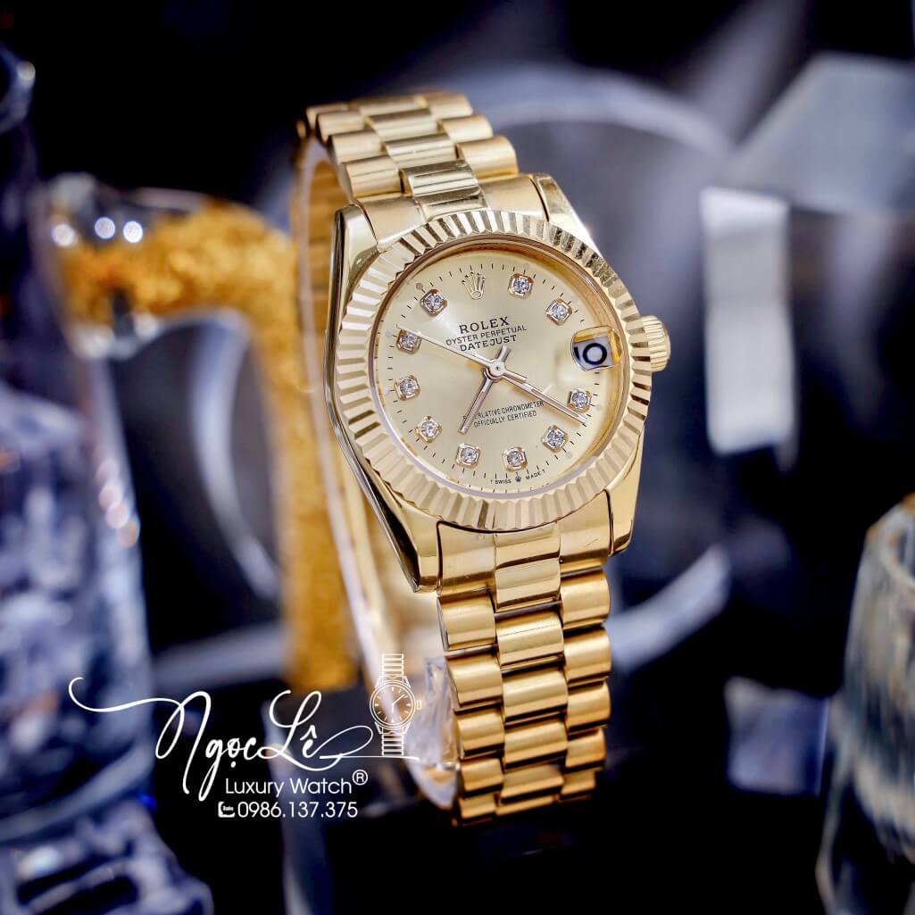 Đồng Hồ Nữ Rolex Datejust Pin Dây Kim Loại Vàng Mặt Vàng Size 31mm