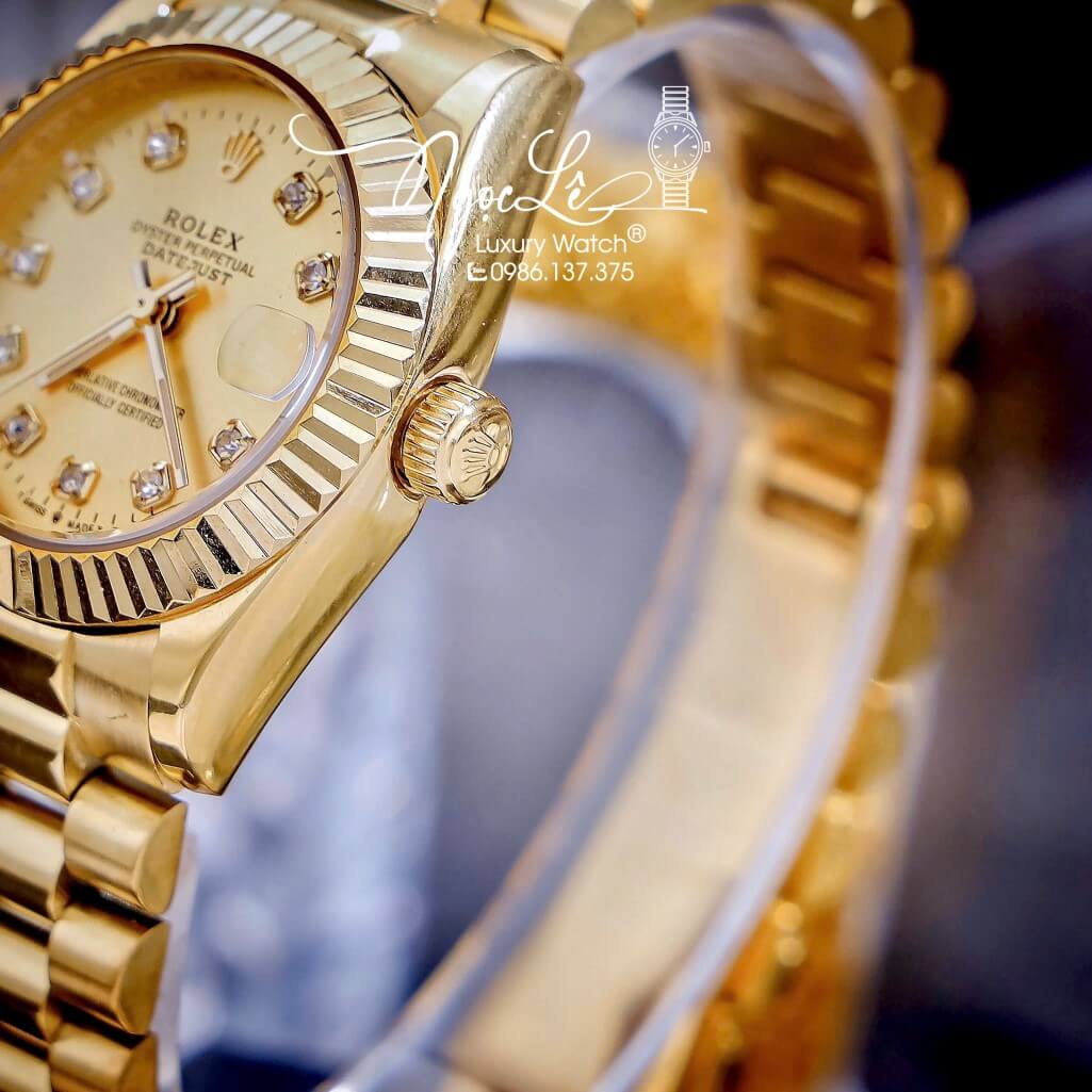 Đồng Hồ Nữ Rolex Datejust Pin Dây Kim Loại Vàng Mặt Vàng Size 31mm