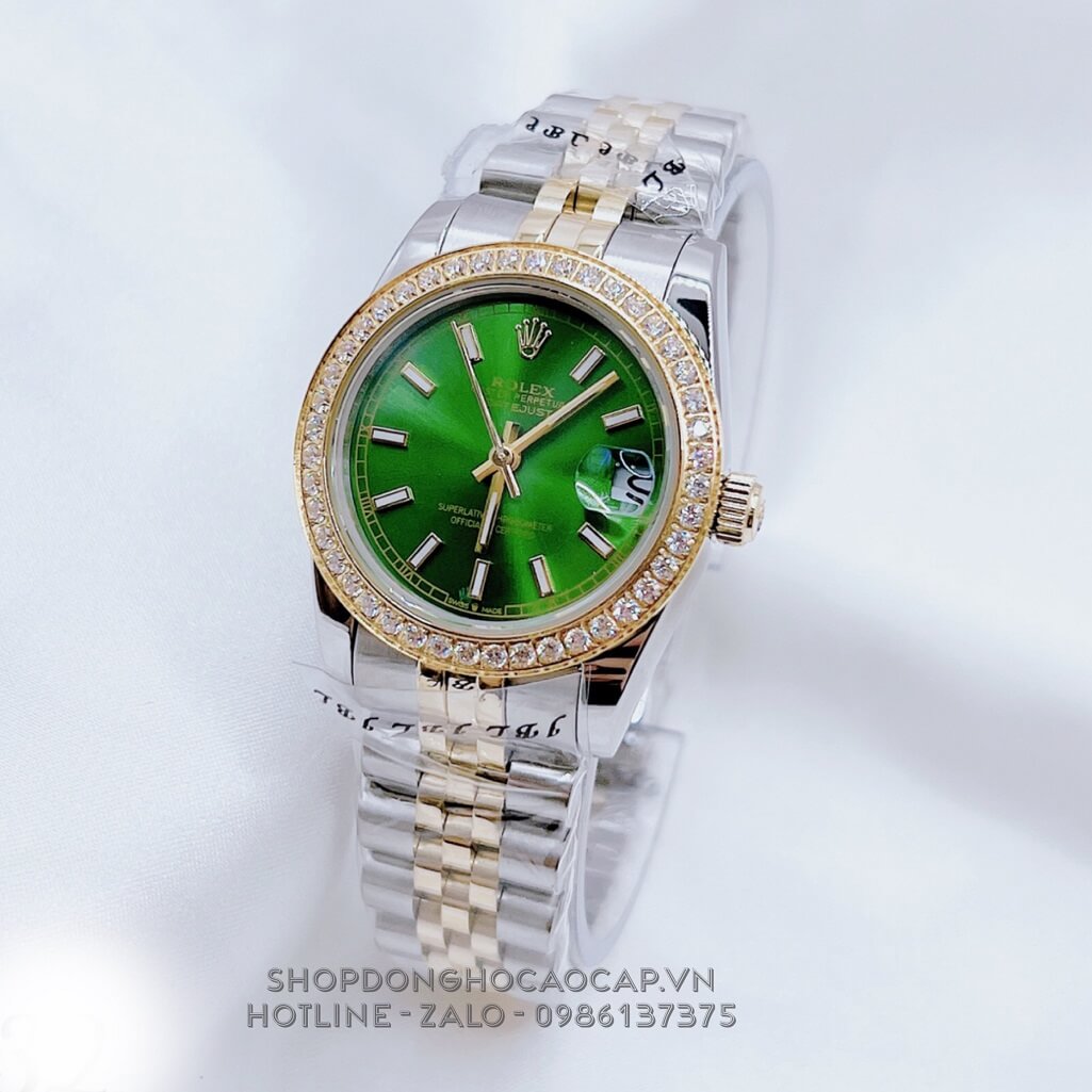 Đồng Hồ Nữ Rolex Datejust Tự Động Demi Gold Mặt Xanh Lá Đính Đá 31mm