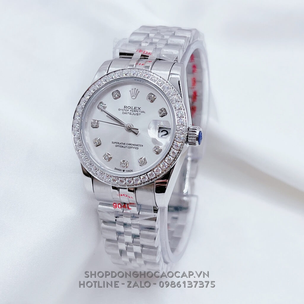 Đồng Hồ Nữ Rolex Datejust Tự Động Silver Mặt Sữa Đính Đá 31mm