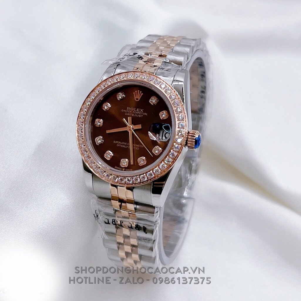 Đồng Hồ Nữ Rolex Datejust Tự Động Demi Rose Mặt Nâu Đính Đá 31mm