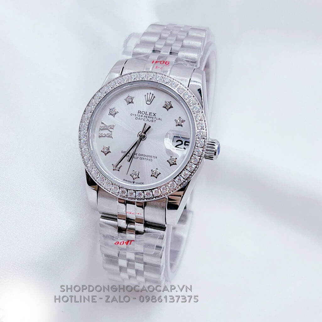 Đồng Hồ Nữ Rolex Datejust Tự Động Silver Mặt Đính Đá Ngôi Sao 31mm