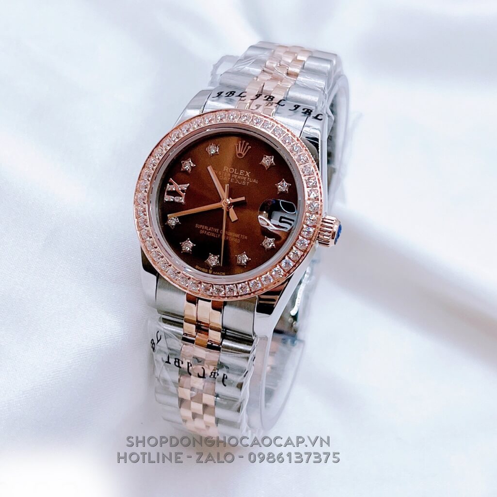 Đồng Hồ Nữ Rolex Datejust Tự Động Demi Rose Mặt Nâu Đính Đá 31mm