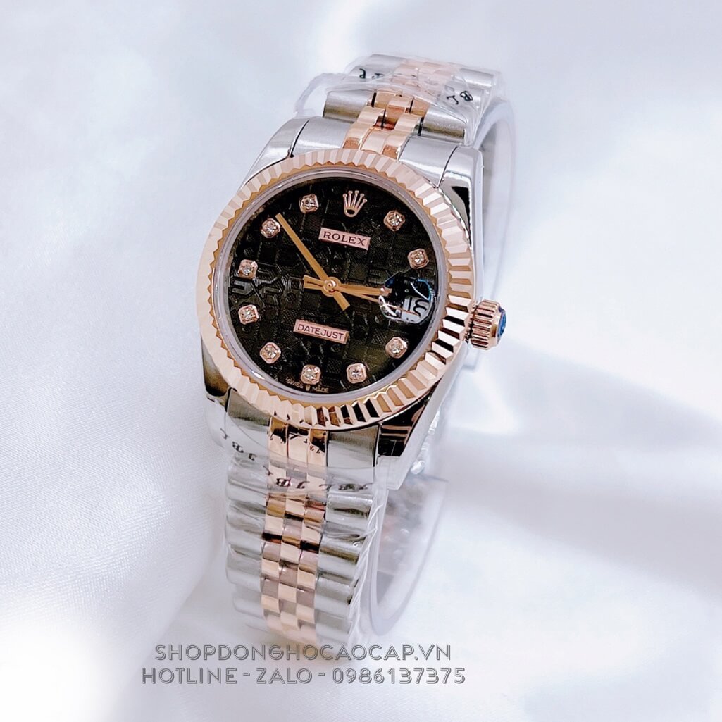 Đồng Hồ Nữ Rolex Datejust Tự Động Demi Rose Mặt Khía Vi Tính Đen 31mm