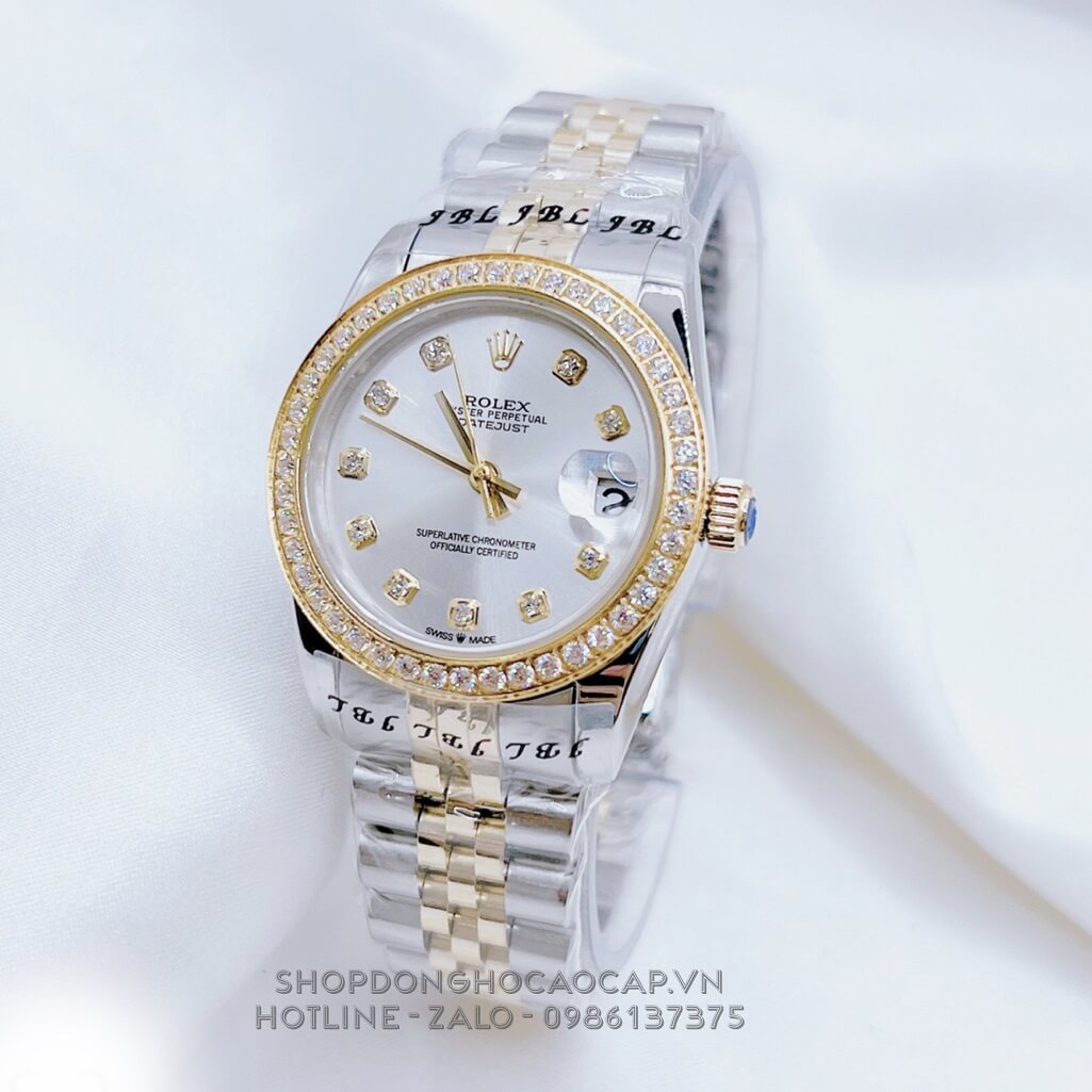 Đồng Hồ Nữ Rolex Datejust Tự Động Demi Gold Mặt Trắng Đính Đá 31mm