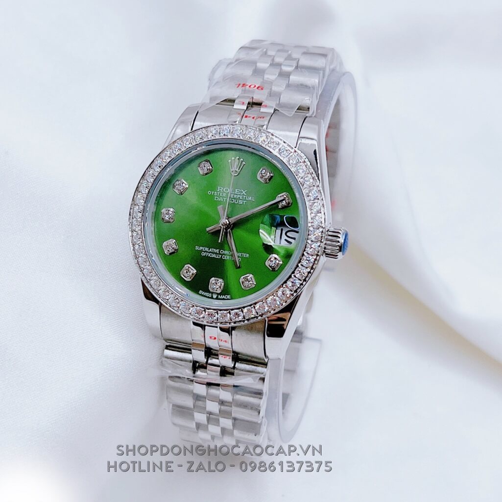 Đồng Hồ Nữ Rolex Datejust Tự Động Silver Mặt Xanh Lá Đính Đá 31mm