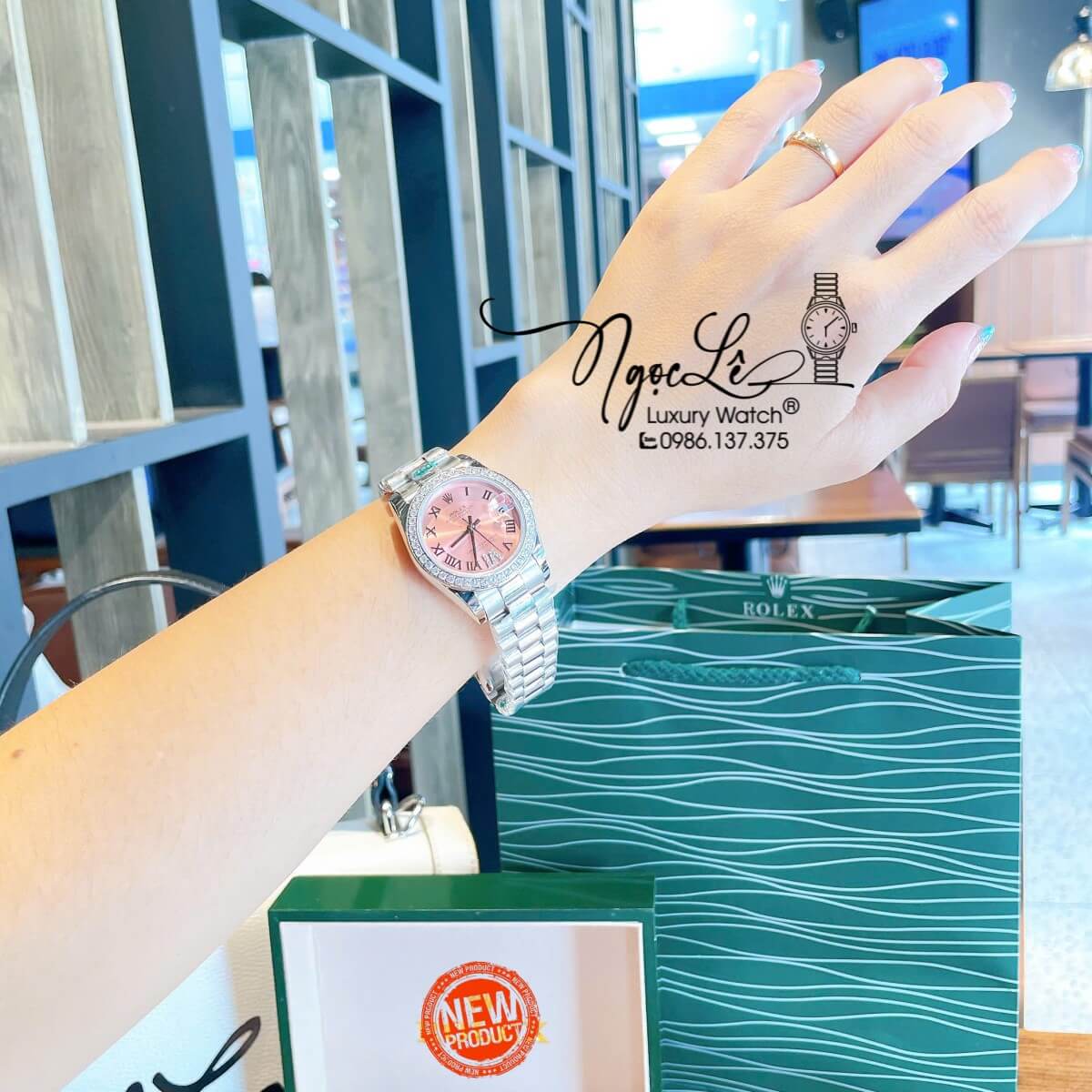 Đồng Hồ Nữ Rolex Datejust Tự Động Bạc Mặt Hồng Cam Sữa Đính Đá Size 31mm - Số La Mã