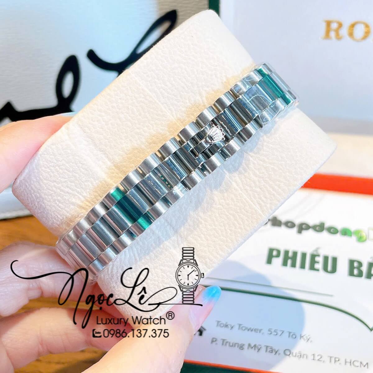 Đồng Hồ Nữ Rolex Datejust Tự Động Bạc Mặt Hồng Cam Sữa Đính Đá Size 31mm - Số La Mã