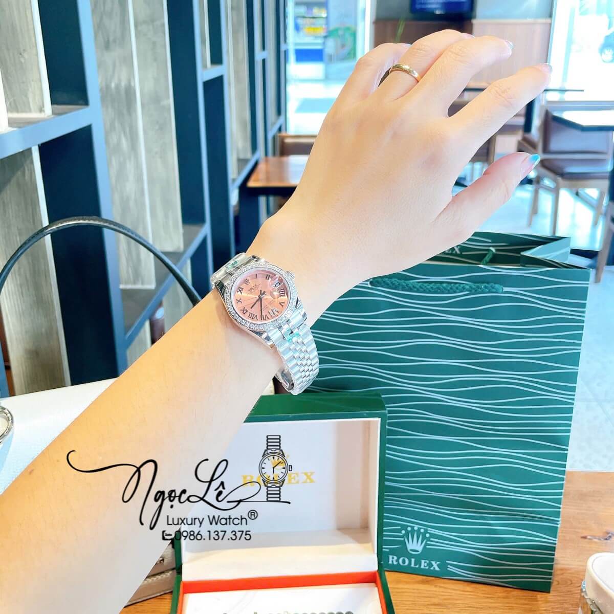 Đồng Hồ Nữ Rolex Datejust Tự Động Dây Bạc Mặt Hồng Nhạt Đính Đá Size 31mm - Mặt Số La Mã