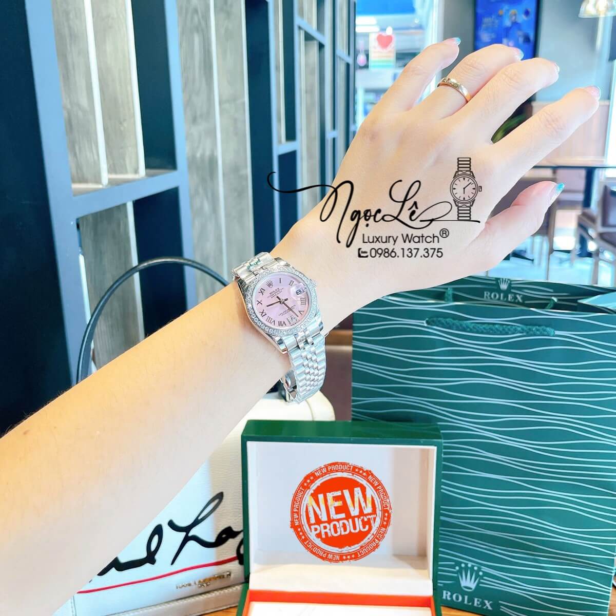 Đồng Hồ Nữ Rolex Datejust Tự Động Dây Bạc Mặt Hồng Nhạt Đính Đá Size 31mm - Mặt Số La Mã - Dây Jubilee