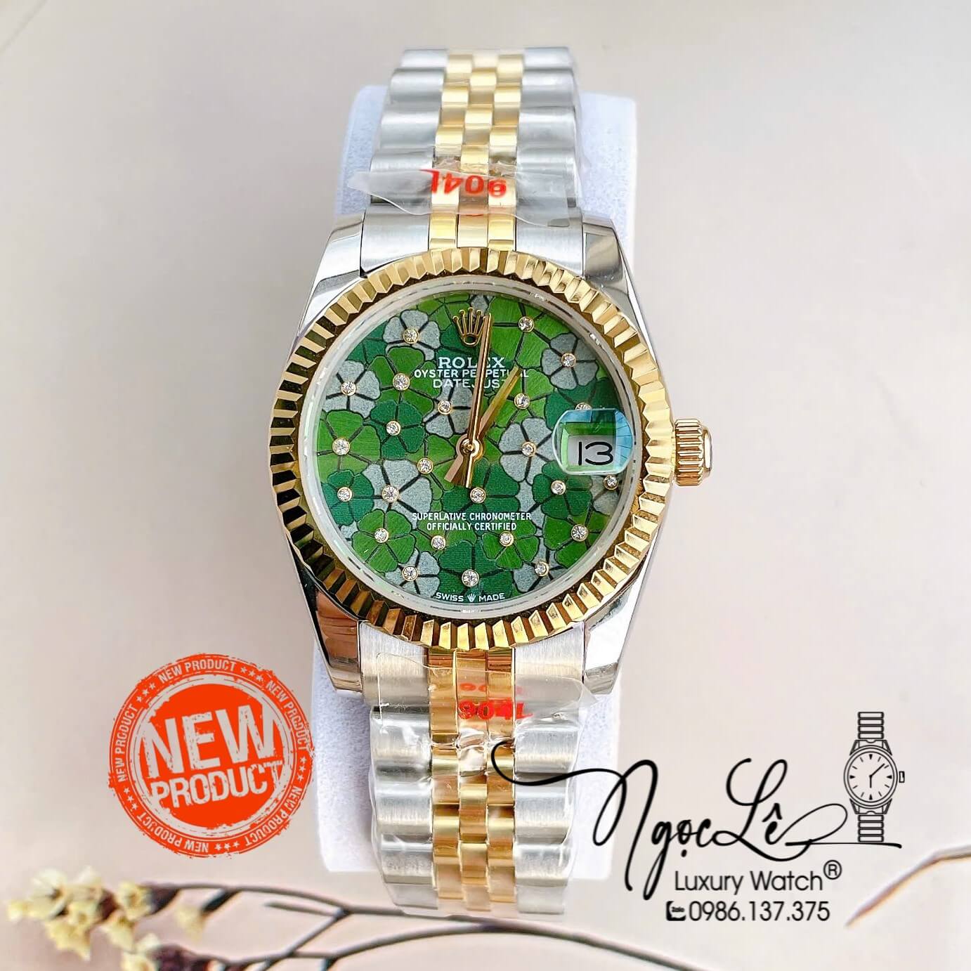 Đồng Hồ Nữ Rolex Datejust Tự Động Dây Kim Loại Demi Gold Mặt Hoa Đồng Tiền Niềng Khía Size 31mm