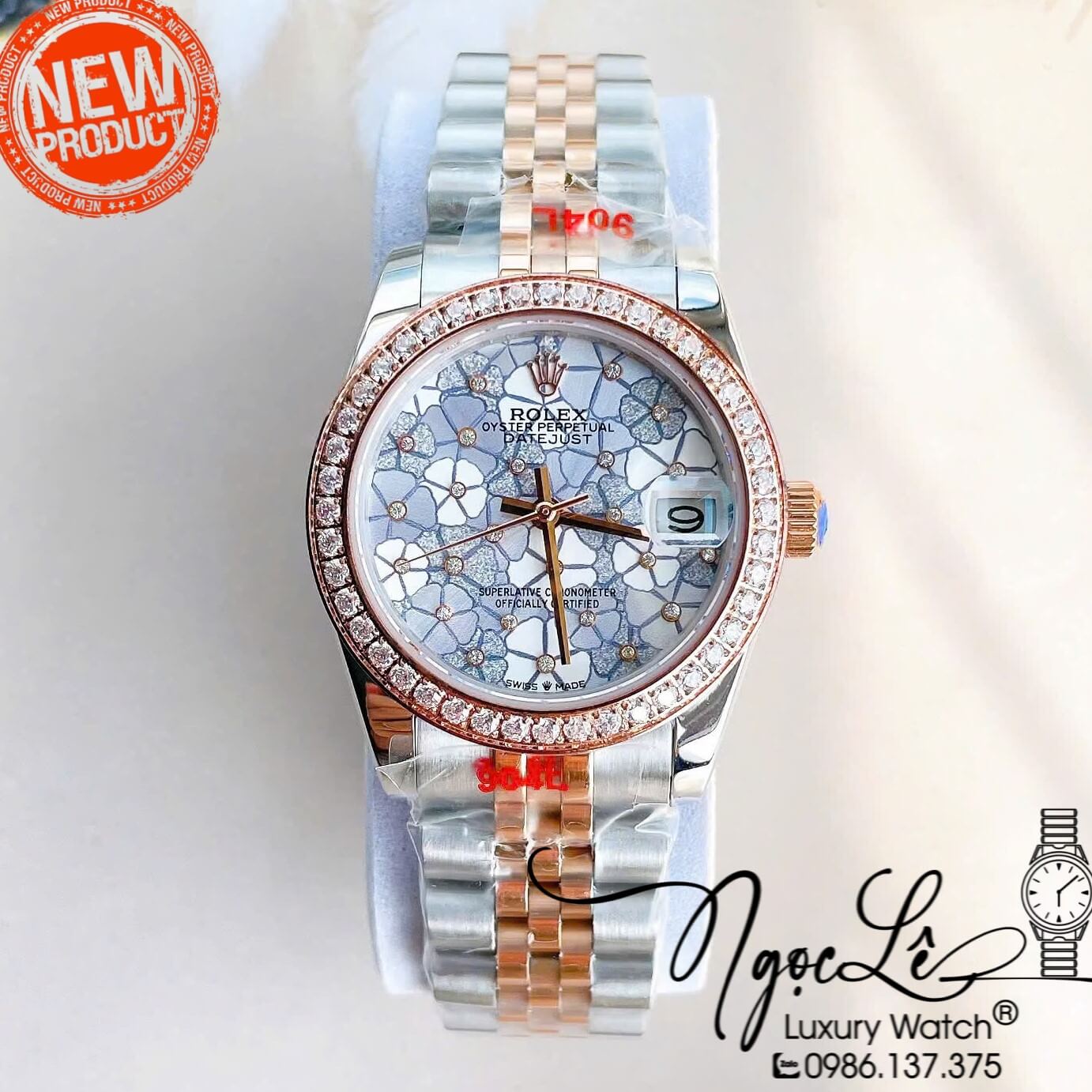 Đồng Hồ Nữ Rolex Datejust Tự Động Dây Kim Loại Demi Rose Gold Mặt Hoa Đồng Tiền Đính Đá Size 31mm