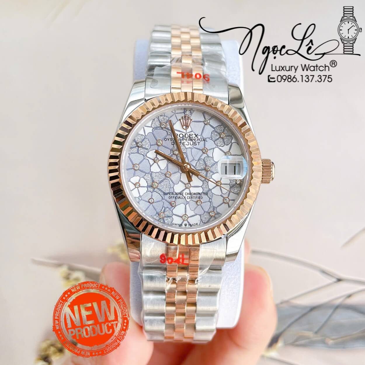 Đồng Hồ Nữ Rolex Datejust Tự Động Dây Kim Loại Demi Rose Gold Mặt Hoa Đồng Tiền Niềng Khía Size 31mm