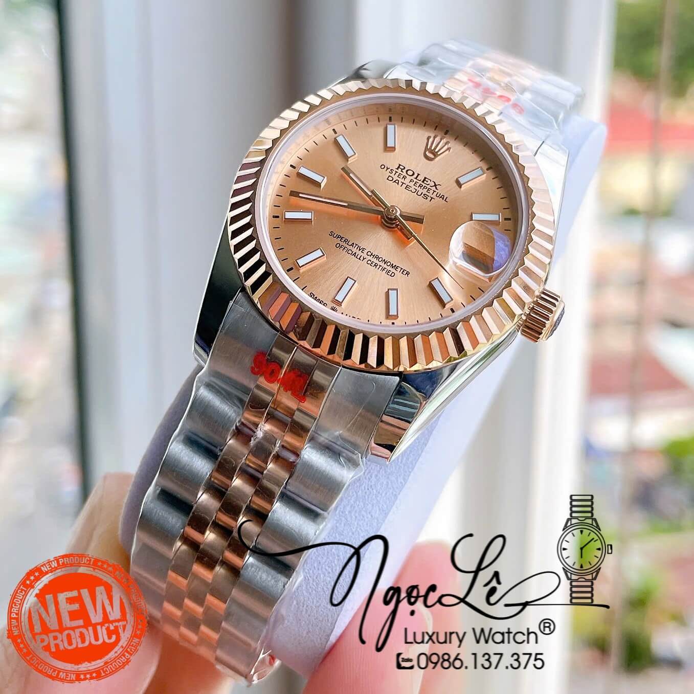 Đồng Hồ Nữ Rolex Datejust Tự Động Dây Kim Loại Demi Rose Gold Mặt Rose Niềng Khía Size 31mm - Vạch Phản Quang
