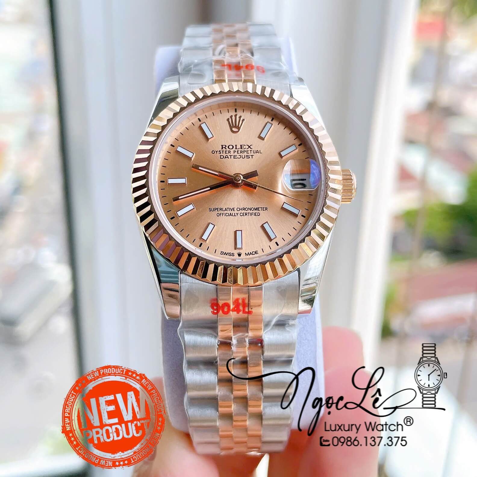 Đồng Hồ Nữ Rolex Datejust Tự Động Dây Kim Loại Demi Rose Gold Mặt Rose Niềng Khía Size 31mm - Vạch Phản Quang