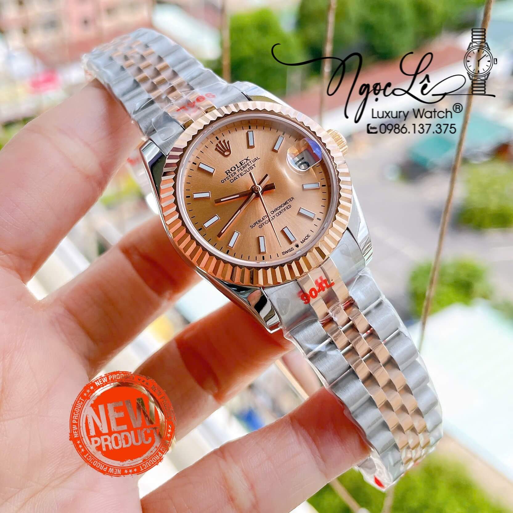 Đồng Hồ Nữ Rolex Datejust Tự Động Dây Kim Loại Demi Rose Gold Mặt Rose Niềng Khía Size 31mm - Vạch Phản Quang