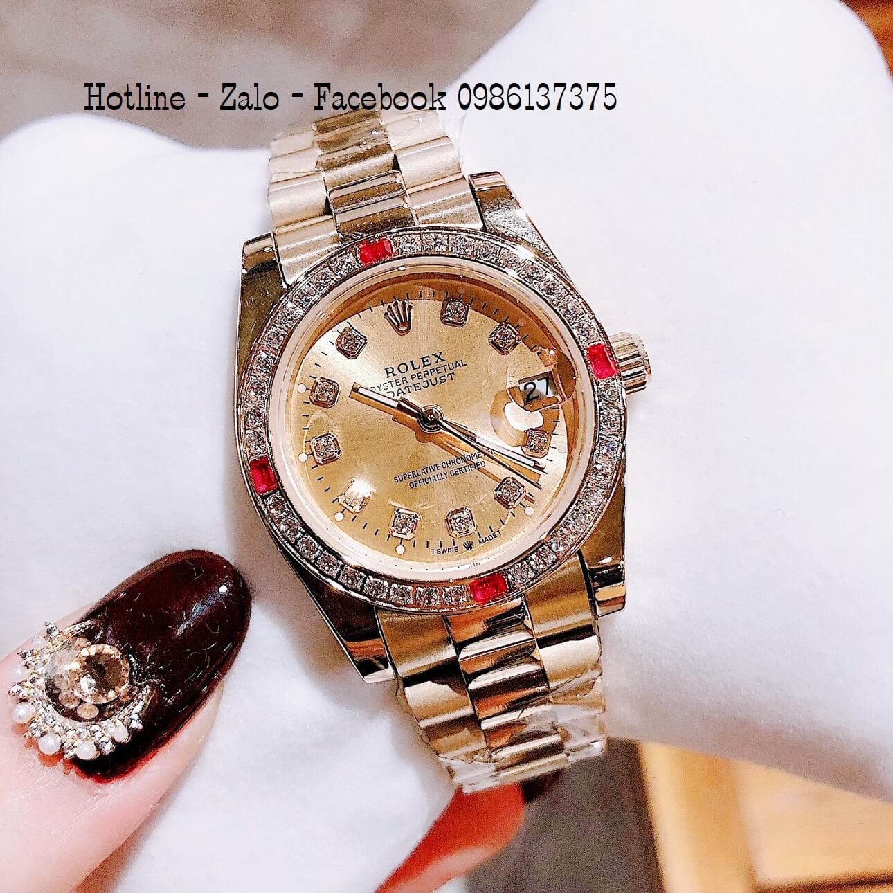 Đồng Hồ Nữ Rolex Quartz Vàng Đính Đá Siêu Cấp 32mm