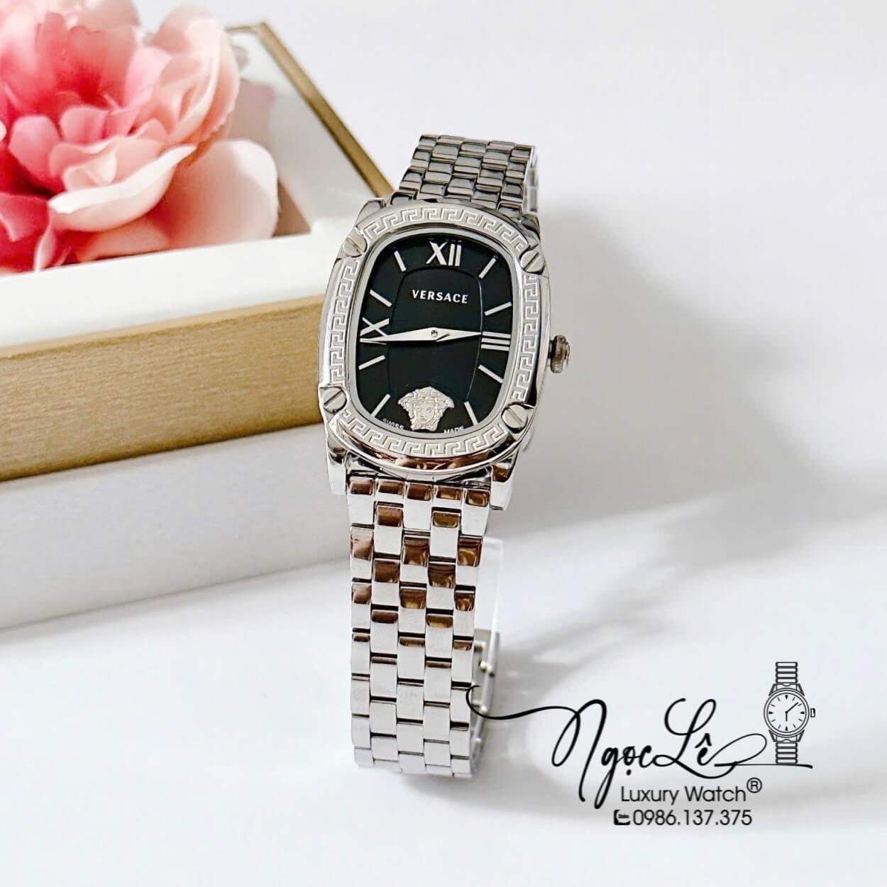 Đồng Hồ Nữ Versace Couture Dây Kim Loại Bạc Mặt Đen Size 30x37mm Máy Thụy Sĩ