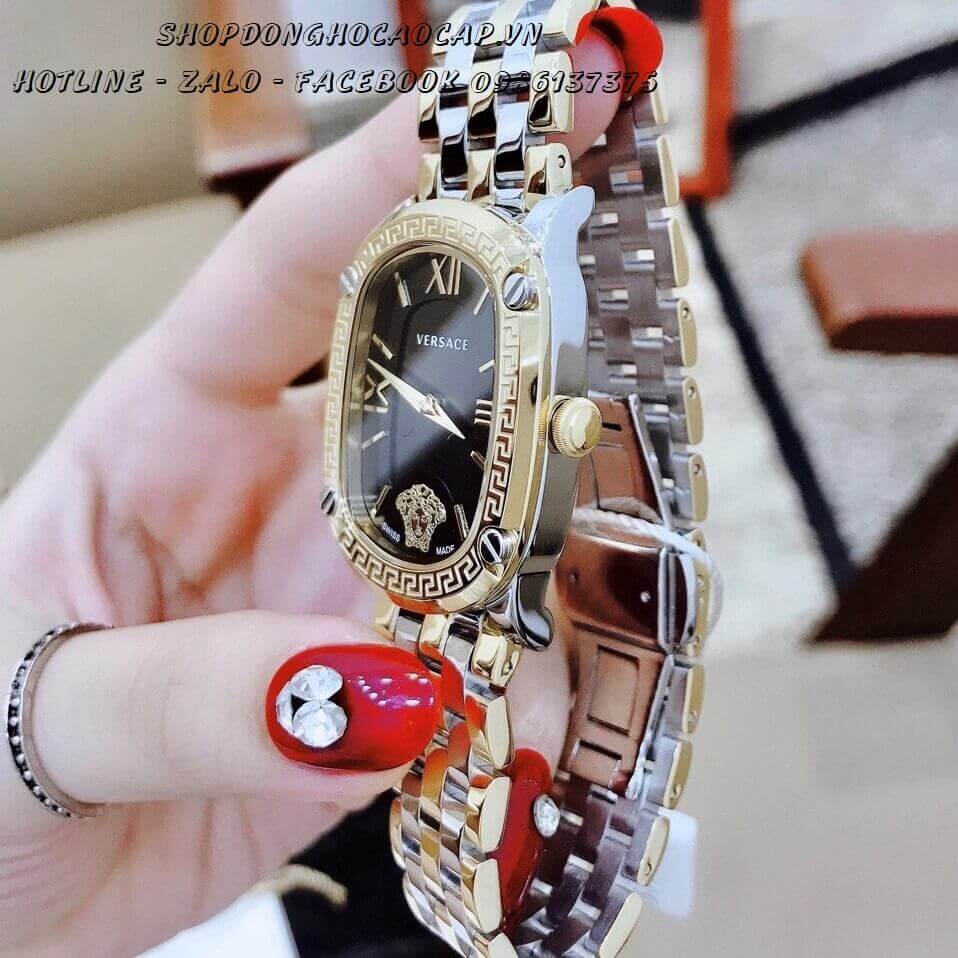 Đồng Hồ Nữ Versace Couture Dây Kim Loại Demi Vàng Mặt Đen Size 30x37mm Máy Thụy Sĩ