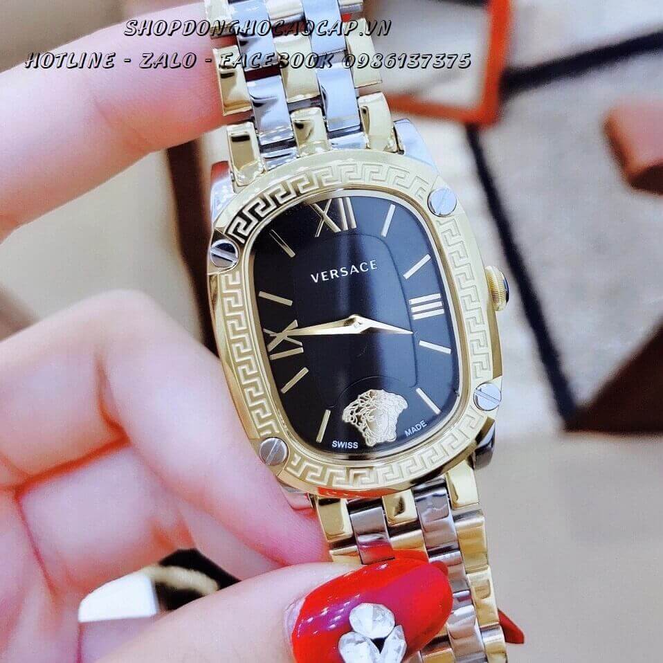 Đồng Hồ Nữ Versace Couture Dây Kim Loại Demi Vàng Mặt Đen Size 30x37mm Máy Thụy Sĩ