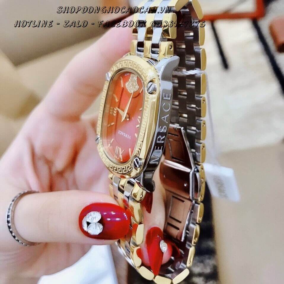 Đồng Hồ Nữ Versace Couture Dây Kim Loại Demi Vàng Mặt Đỏ Size 30x37mm Máy Thụy Sĩ
