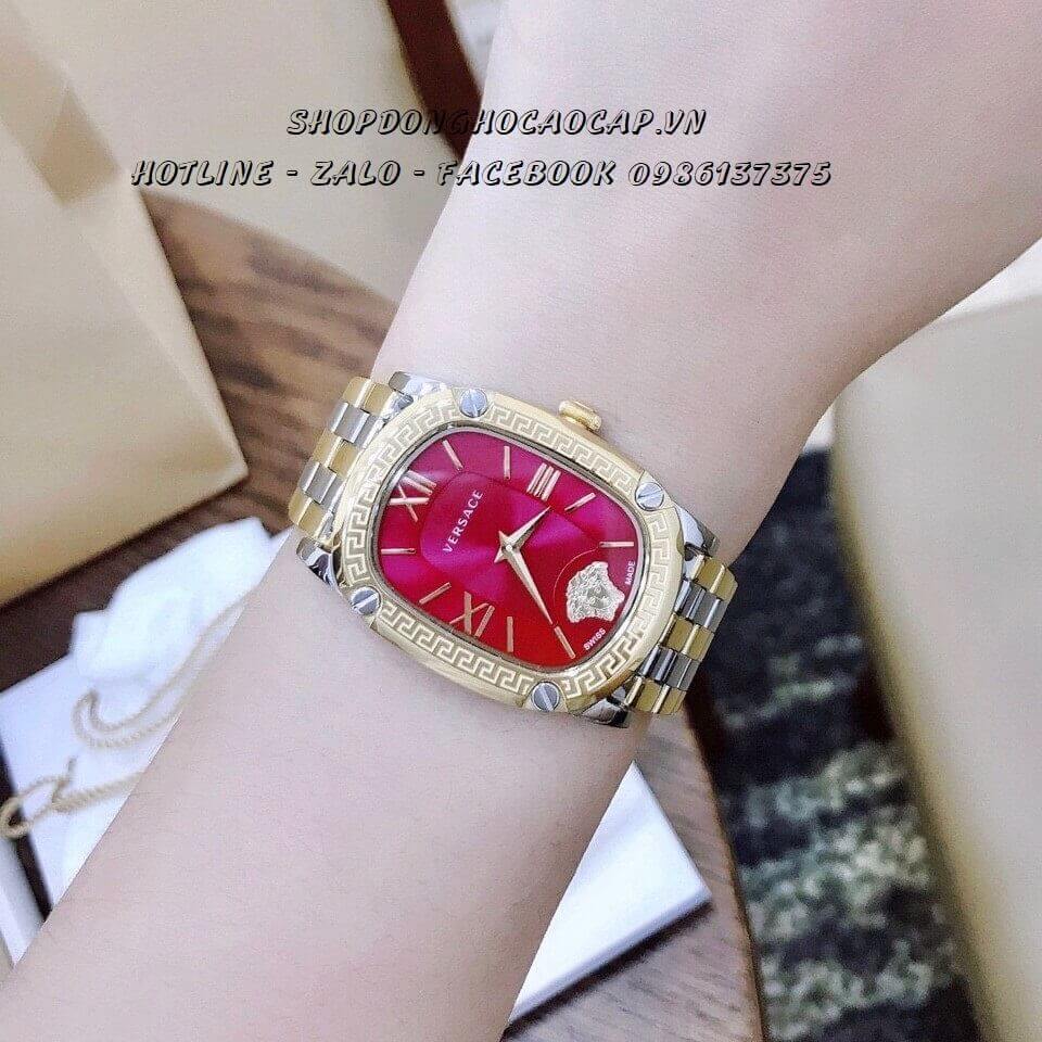 Đồng Hồ Nữ Versace Couture Dây Kim Loại Demi Vàng Mặt Đỏ Size 30x37mm Máy Thụy Sĩ