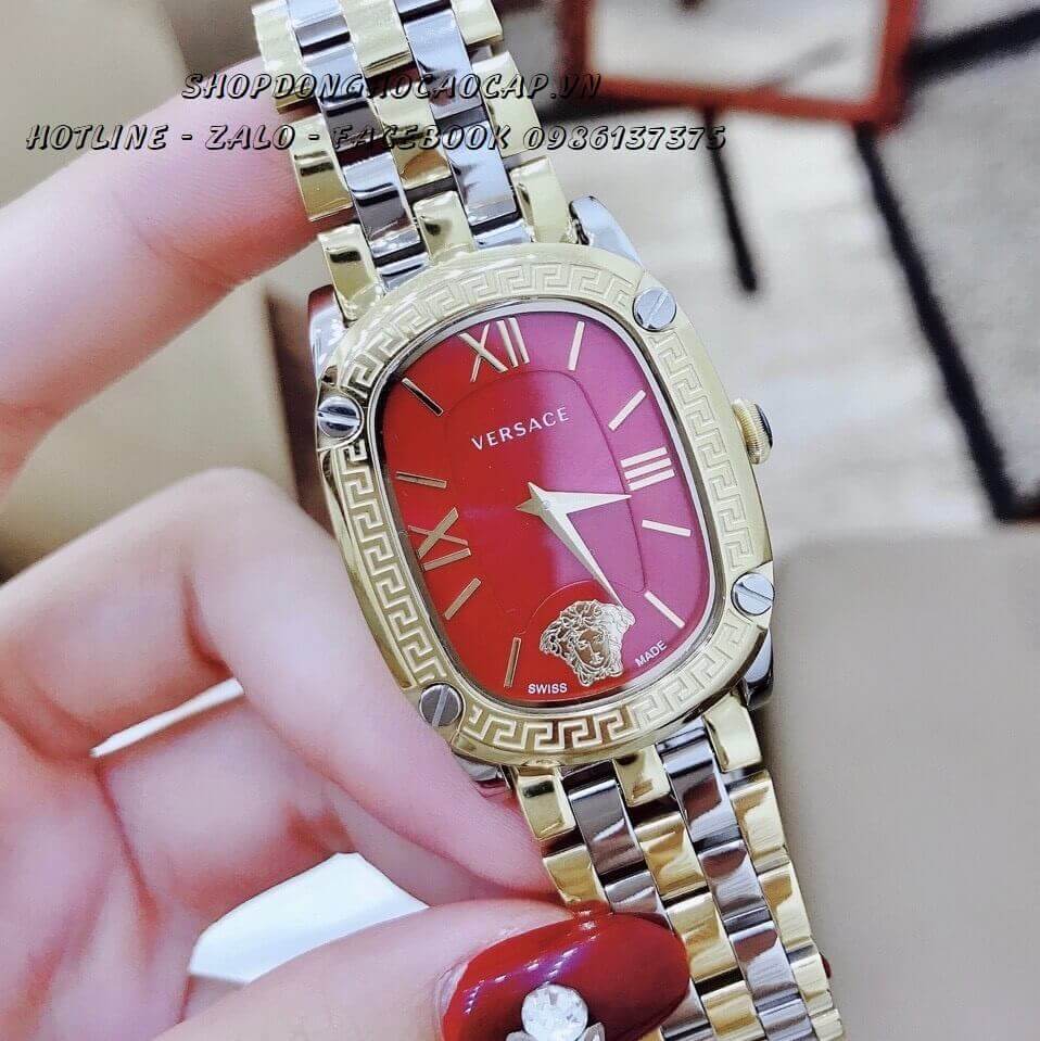 Đồng Hồ Nữ Versace Couture Dây Kim Loại Demi Vàng Mặt Đỏ Size 30x37mm Máy Thụy Sĩ