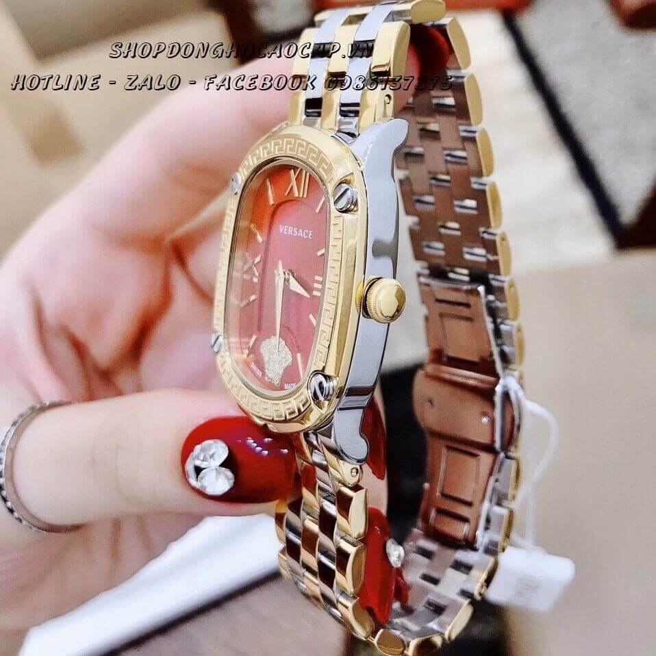 Đồng Hồ Nữ Versace Couture Dây Kim Loại Demi Vàng Mặt Đỏ Size 30x37mm Máy Thụy Sĩ