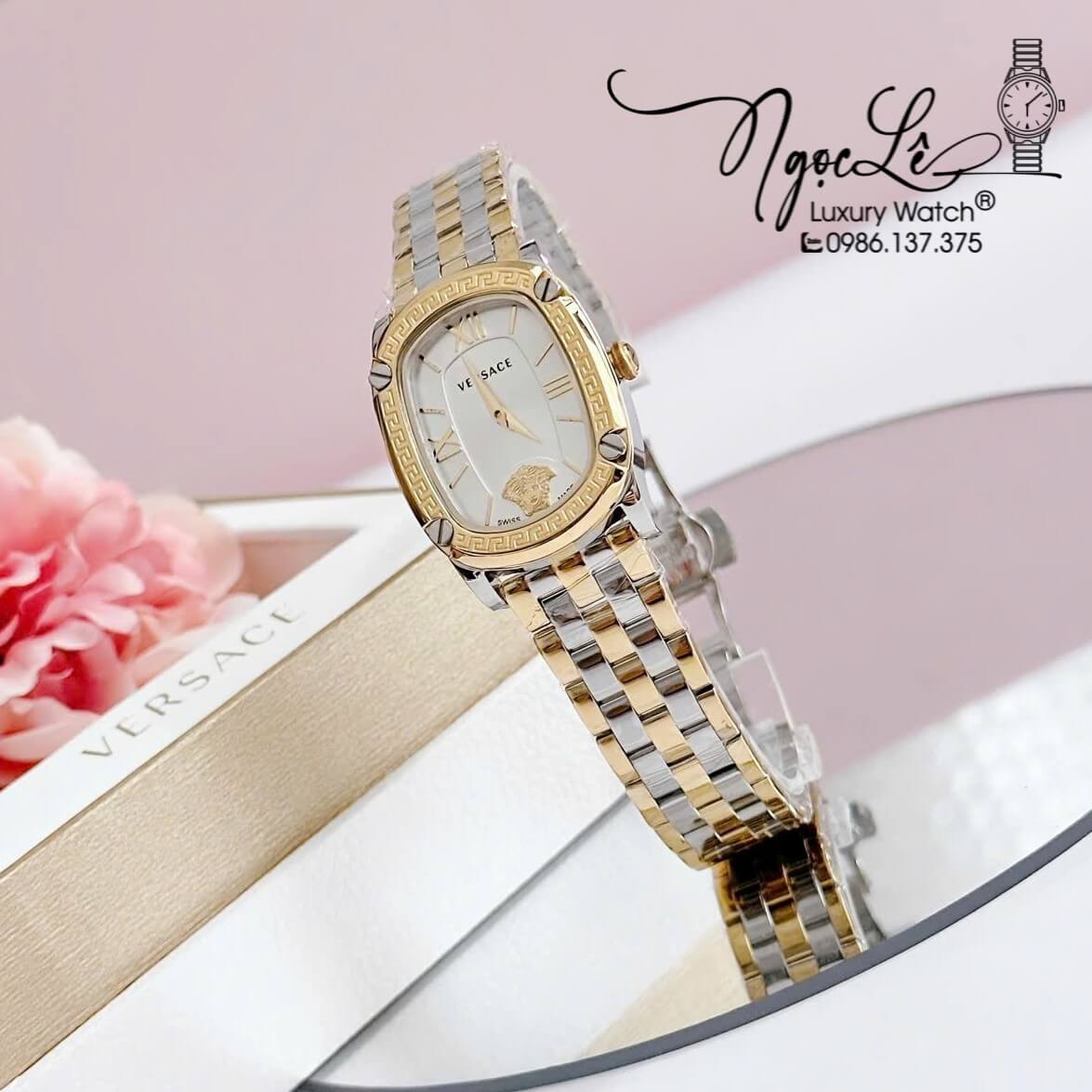 Đồng Hồ Nữ Versace Couture Dây Kim Loại Demi Vàng Mặt Trắng Size 30x37mm Máy Thụy Sĩ
