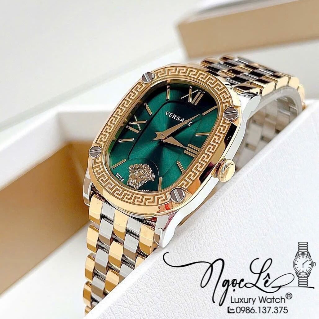 Đồng Hồ Nữ Versace Couture Dây Kim Loại Demi Vàng Mặt Xanh Lá Size 30x37mm Máy Thụy Sĩ