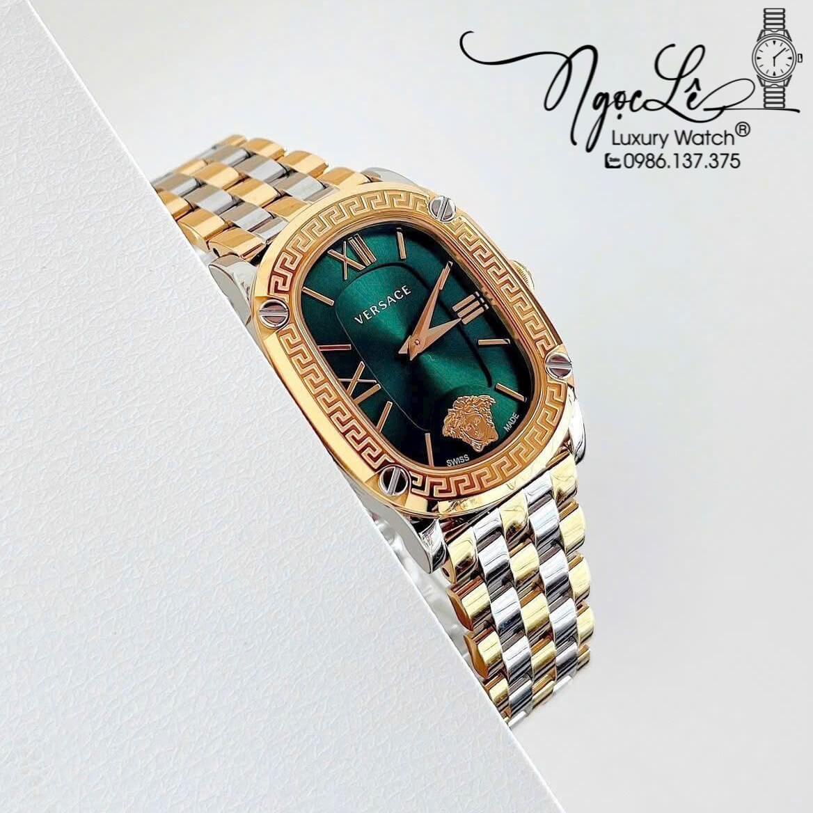 Đồng Hồ Nữ Versace Couture Dây Kim Loại Demi Vàng Mặt Xanh Lá Size 30x37mm Máy Thụy Sĩ