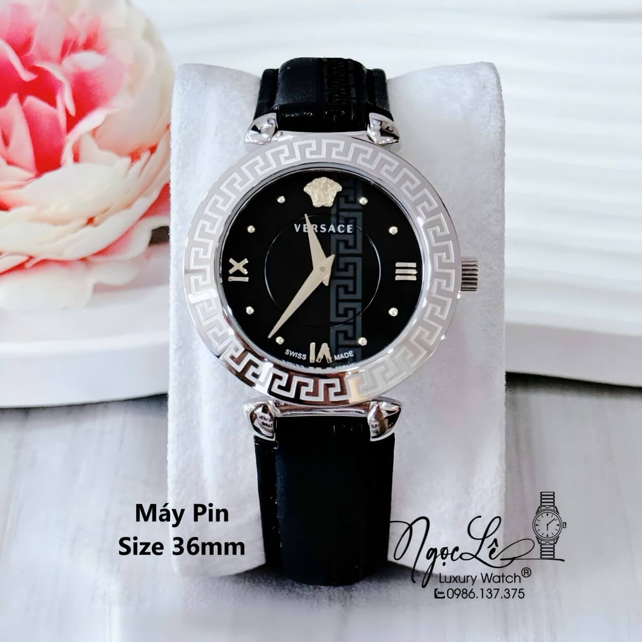 Đồng Hồ Cao Cấp Nữ - Đồng Hồ Versace Daphnis Dây Da Đen Vỏ Silver Size 36mm