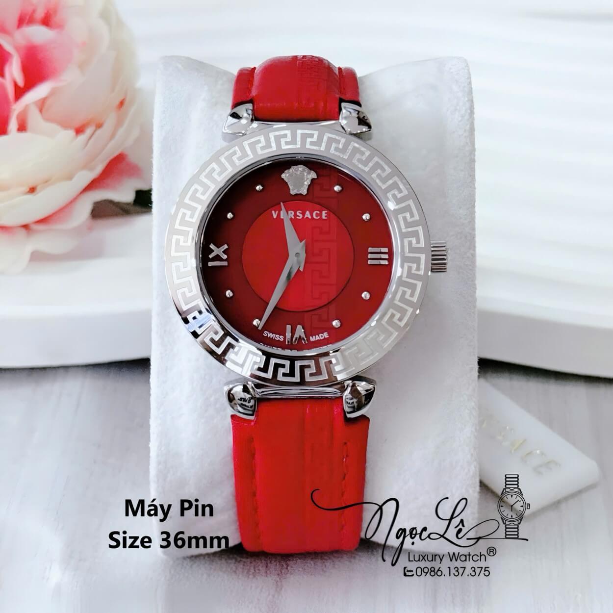 Đồng Hồ Cao Cấp Nữ - Đồng Hồ Versace Daphnis Dây Da Đỏ Vỏ Silver Size 36mm