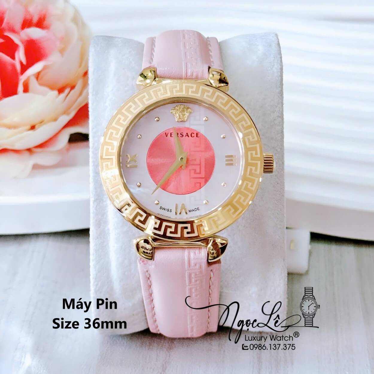 Đồng Hồ Cao Cấp Nữ - Đồng Hồ Versace Daphnis Dây Da Hồng Vỏ Gold Size 36mm