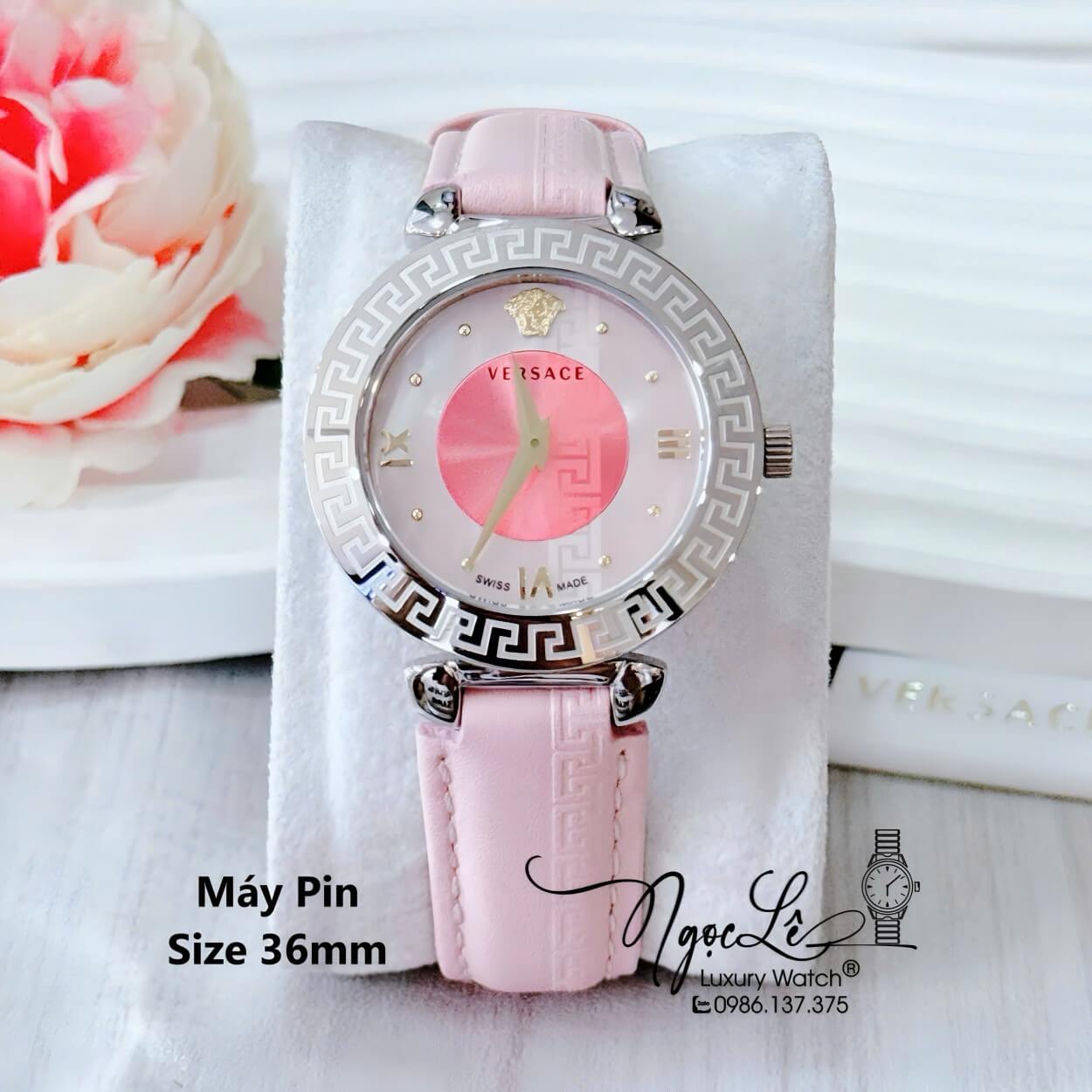 Đồng Hồ Cao Cấp Nữ - Đồng Hồ Versace Daphnis Dây Da Hồng Vỏ Silver Size 36mm