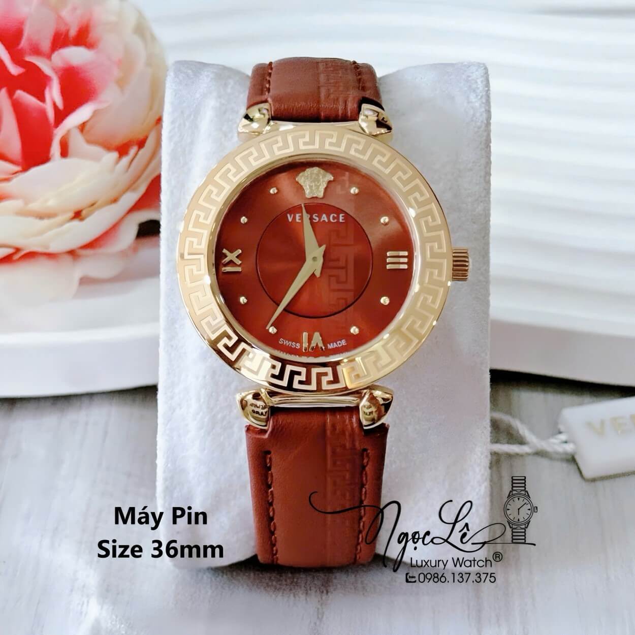 Đồng Hồ Cao Cấp Nữ - Đồng Hồ Versace Daphnis Dây Da Màu Nâu Vỏ Vàng Size 36mm