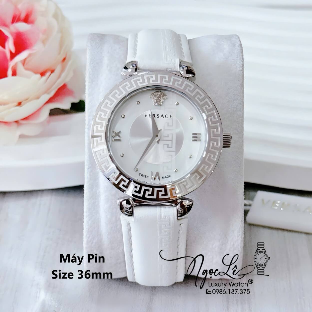 Đồng Hồ Cao Cấp Nữ - Đồng Hồ Versace Daphnis Dây Da Trắng Vỏ Silver Size 36mm