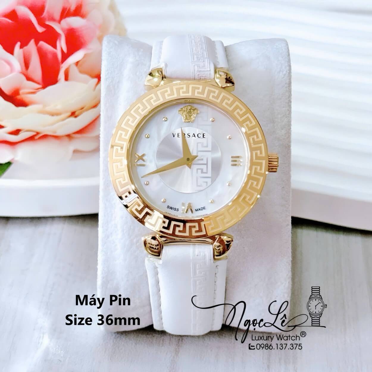 Đồng Hồ Cao Cấp Nữ - Đồng Hồ Versace Daphnis Dây Da Trắng Vỏ Gold Size 36mm