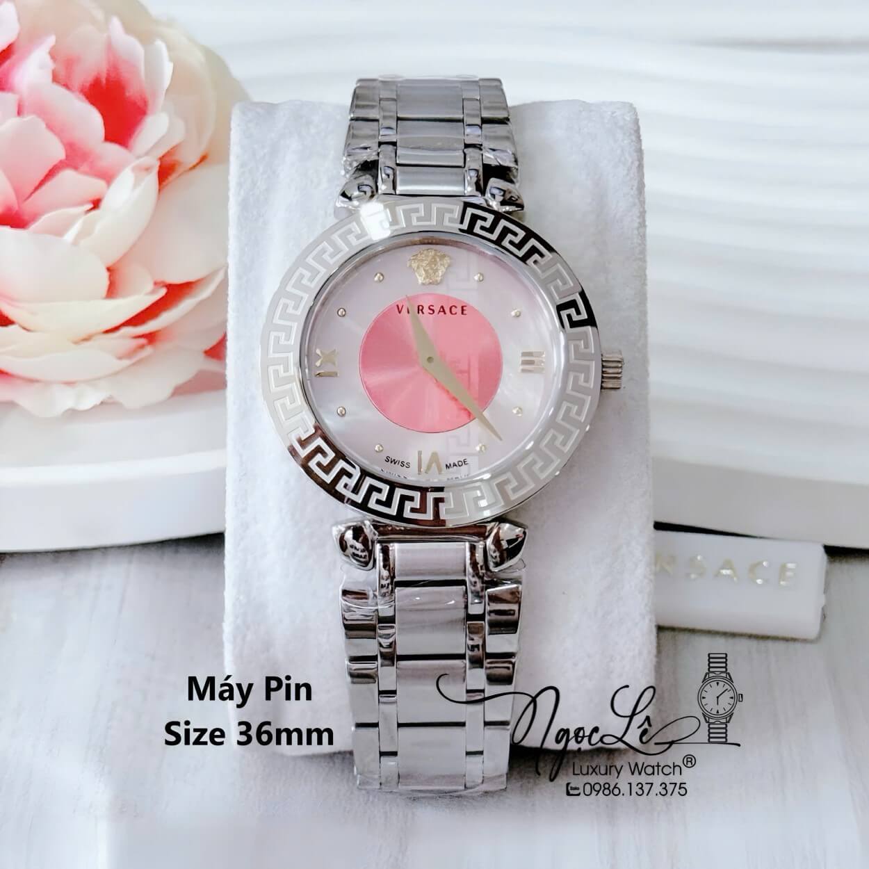 Đồng Hồ Cao Cấp Nữ - Đồng Hồ Versace Daphnis Dây Kim Loại Màu Bạc Mặt Hồng Size 35mm