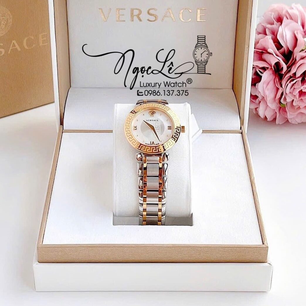 Đồng Hồ Nữ Versace Daphnis Dây Kim Loại Demi Vàng Mặt Xà Cừ Trắng 35mm